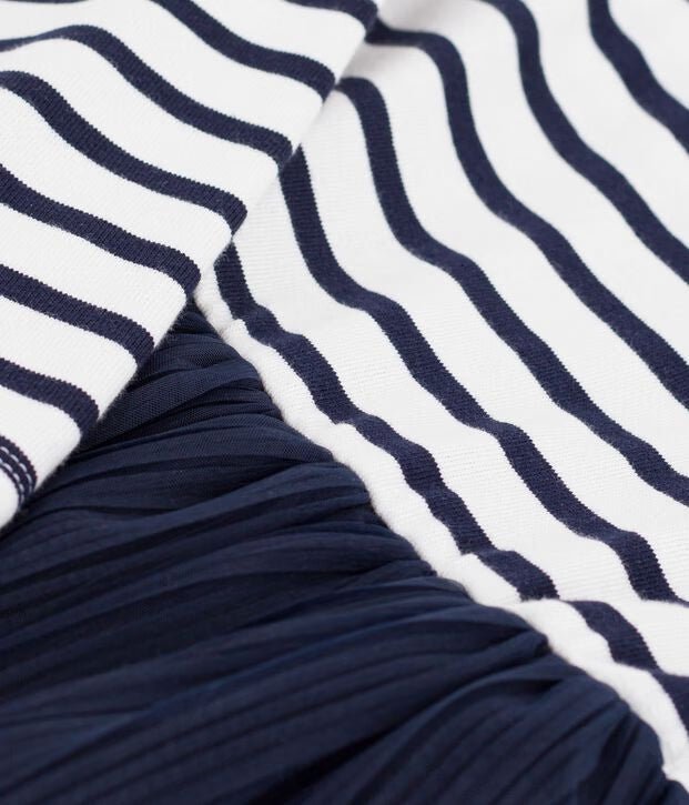Abito a maniche lunghe in cotone e tulle a righe Petit Bateau