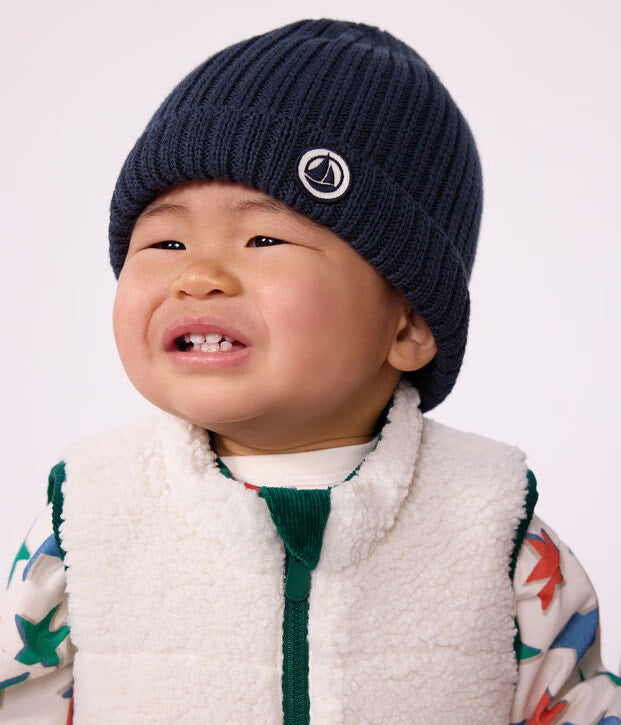 Cuffietta per neonato in cotone con fodera in pile Petit Bateau
