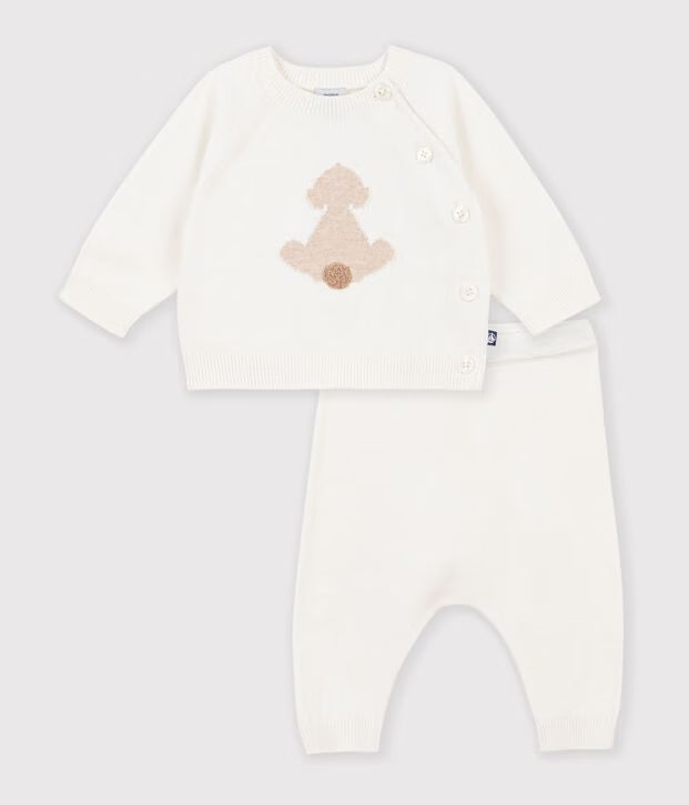 Completo neonato in maglia lavorata fantasia Petit Bateau