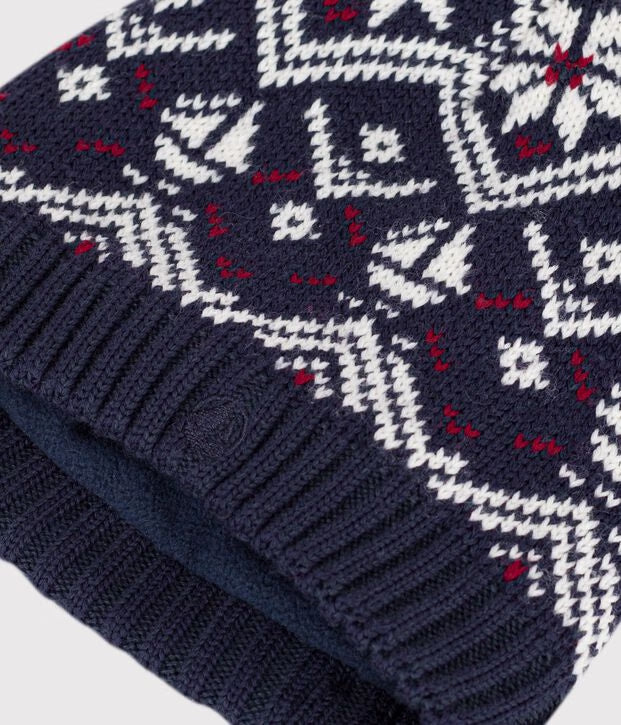 Cuffietta in misto lana e cotone jacquard con fodera in pile Petit Bateau