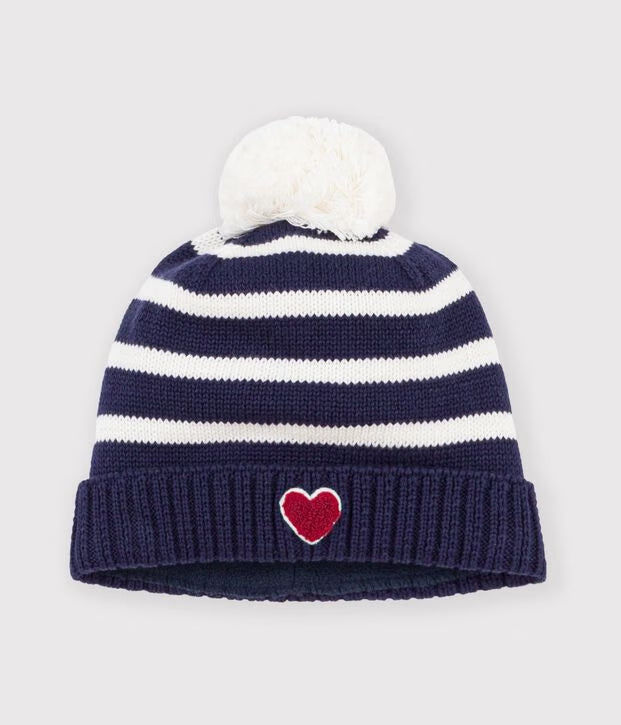 Cuffietta in maglia a righe foderata in pile Petit Bateau