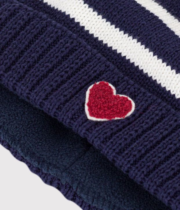 Cuffietta in maglia a righe foderata in pile Petit Bateau