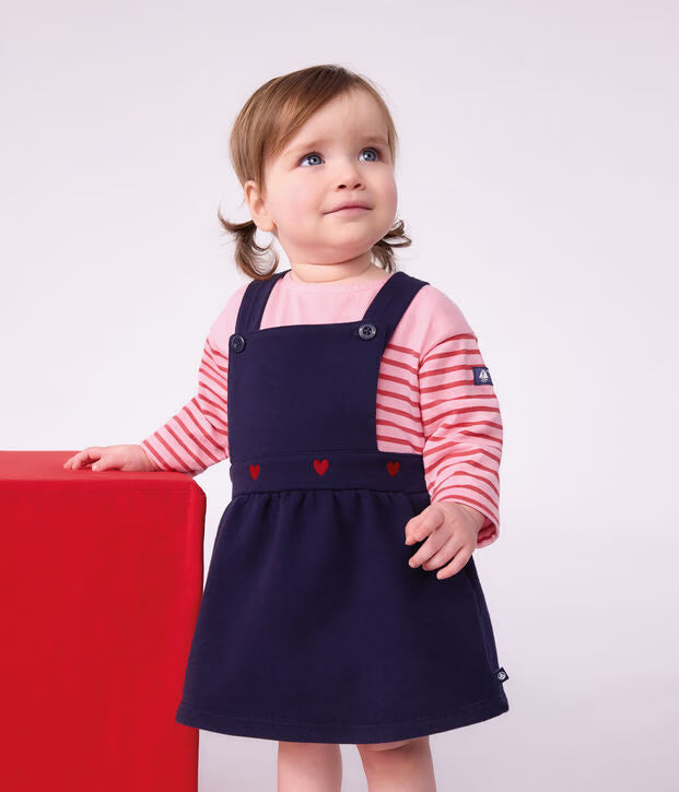 Abito senza maniche in cotone con cuori ricamati Petit Bateau