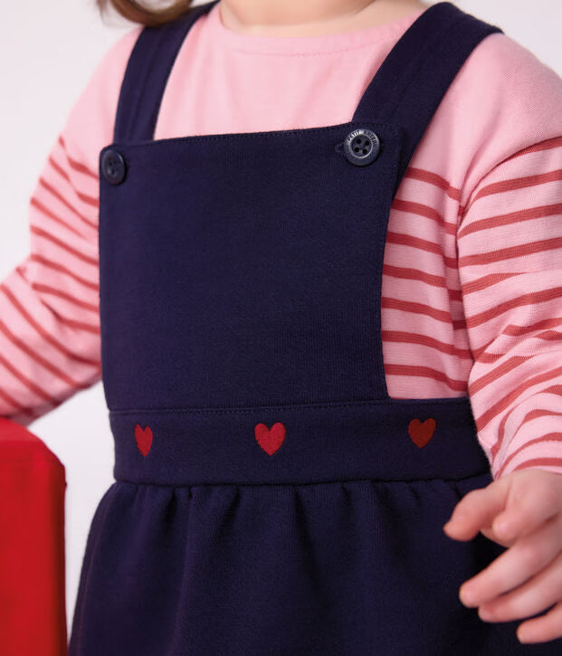 Abito senza maniche in cotone con cuori ricamati Petit Bateau
