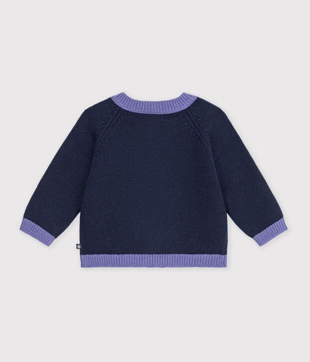 Cardigan in maglia di misto lana e cotone con motivo jacquard a cuori Petit Bateau