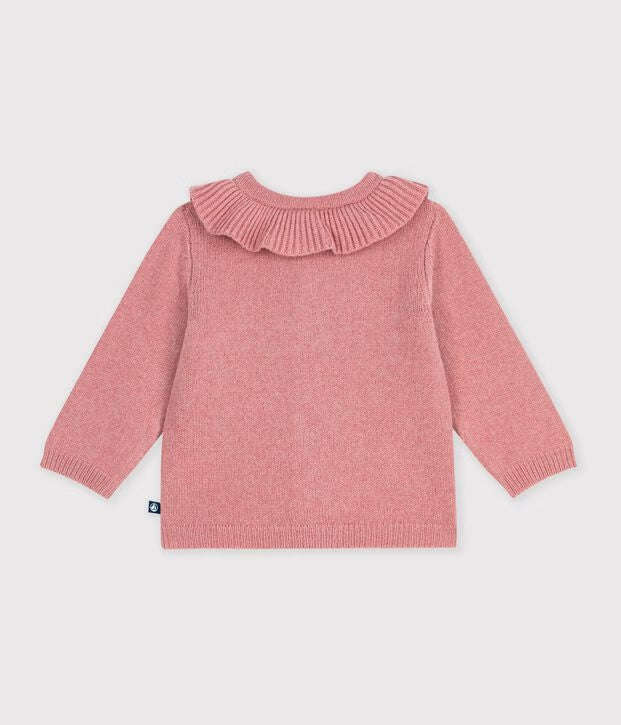Cardigan in maglia di misto lana e cotone tinta unita con colletto Petit Bateau