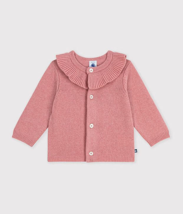 Cardigan in maglia di misto lana e cotone tinta unita con colletto Petit Bateau