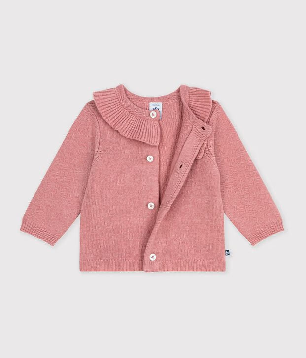 Cardigan in maglia di misto lana e cotone tinta unita con colletto Petit Bateau