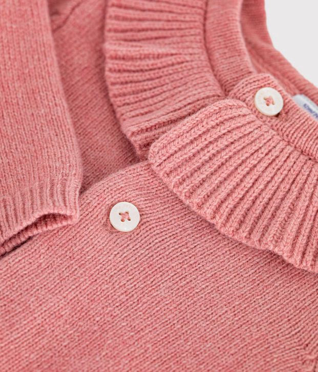 Cardigan in maglia di misto lana e cotone tinta unita con colletto Petit Bateau