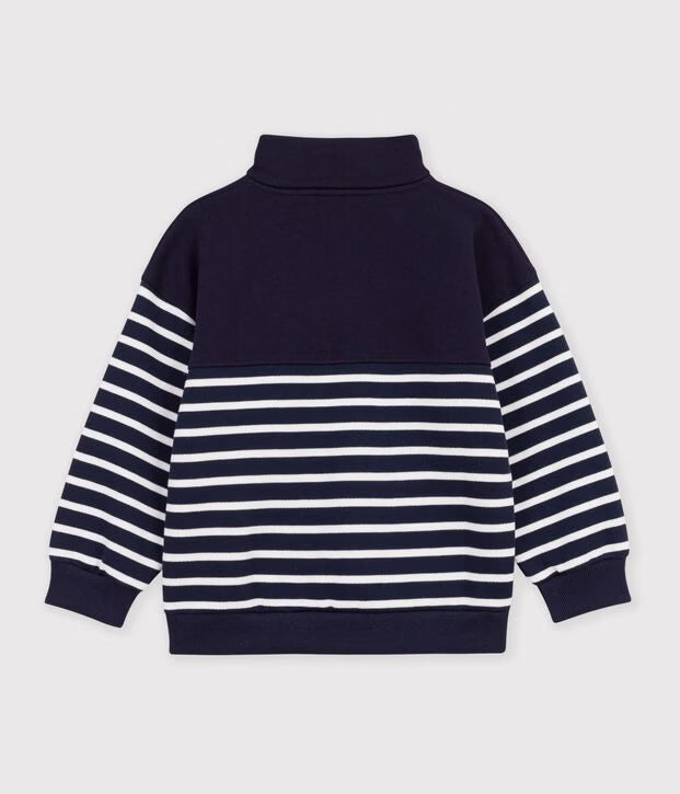 Felpa con mezza cerniera in cotone a righe Petit Bateau