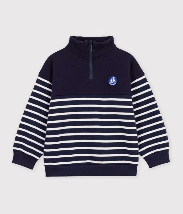 Felpa con mezza cerniera in cotone a righe Petit Bateau
