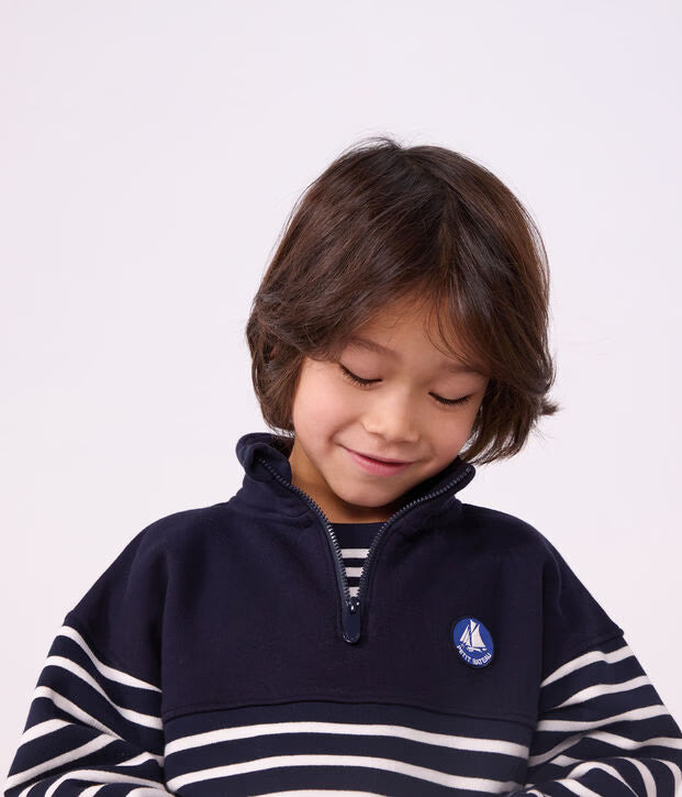 Felpa con mezza cerniera in cotone a righe Petit Bateau