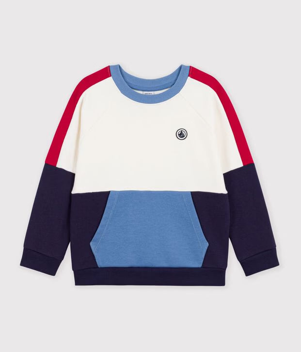 Felpa con cappuccio in cotone tinta unita con motivo color block Petit Bateau