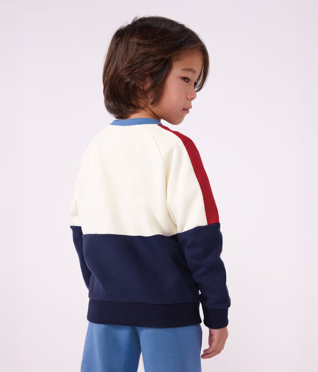 Felpa con cappuccio in cotone tinta unita con motivo color block Petit Bateau