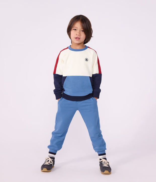 Felpa con cappuccio in cotone tinta unita con motivo color block Petit Bateau