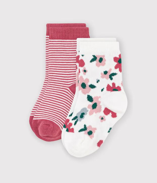 2 paia di calzini in cotone con stampa a righe e stampa a fiori Petit Bateau