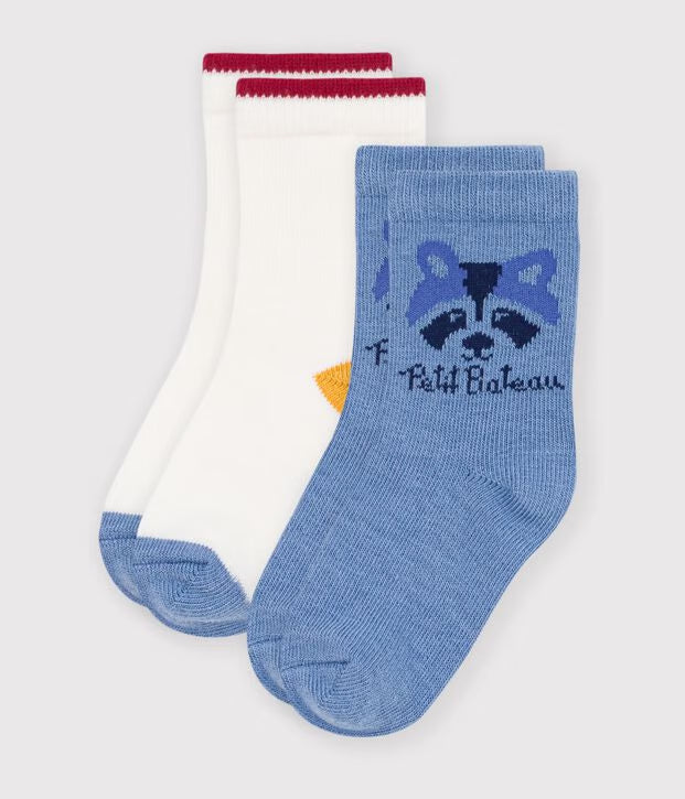2 paia di calzini in cotone tinta unita e con motivo animalier Petit Bateau