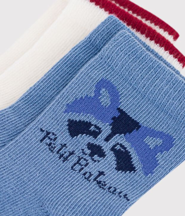 2 paia di calzini in cotone tinta unita e con motivo animalier Petit Bateau