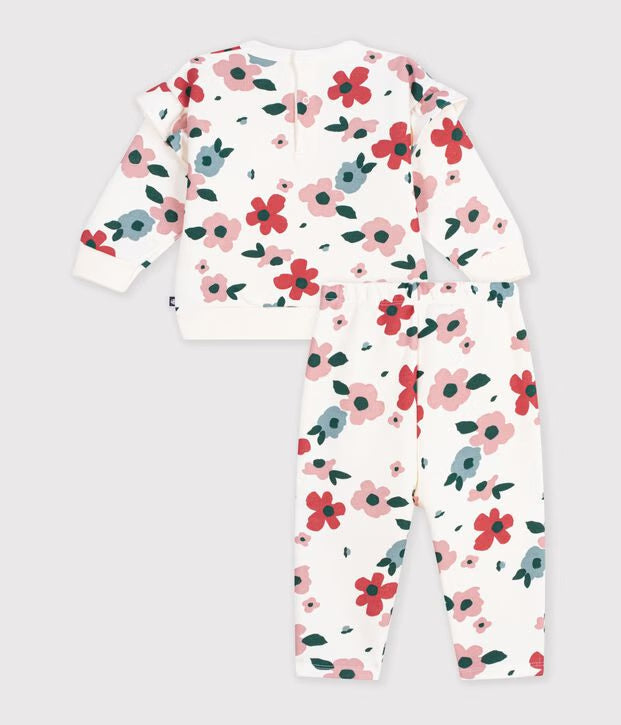 Set felpa e pantaloni in cotone con stampa a fiori Petit Bateau