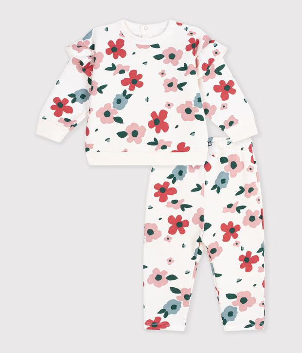 Set felpa e pantaloni in cotone con stampa a fiori Petit Bateau