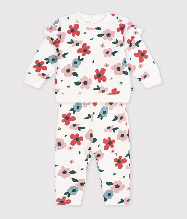 Set felpa e pantaloni in cotone con stampa a fiori Petit Bateau
