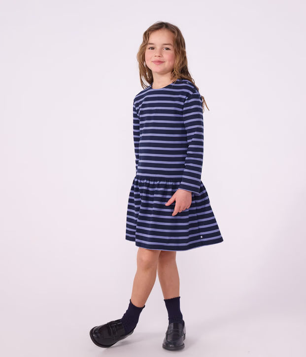 Abito a maniche lunghe in cotone a righe Petit Bateau