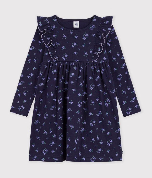 Abito a maniche lunghe in cotone a fiori Petit Bateau