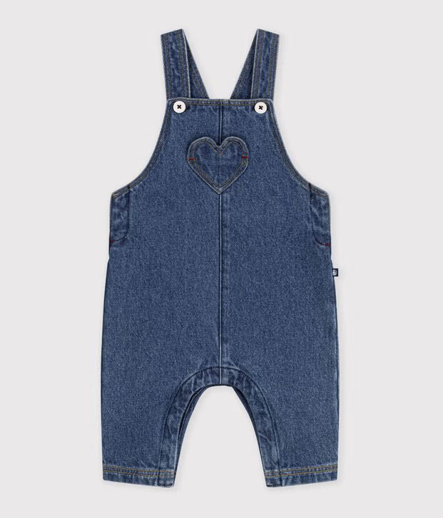 Salopette lunga in denim on tasca a cuore Petit Bateau
