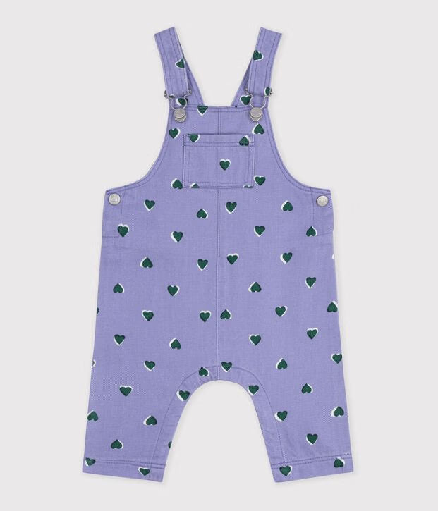 Salopette lunga in serge con stampa a cuori Petit Bateau