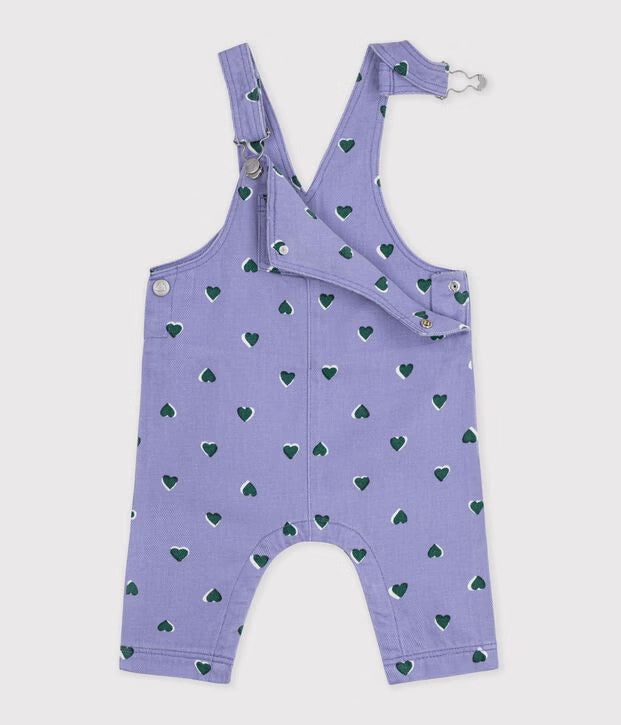 Salopette lunga in serge con stampa a cuori Petit Bateau