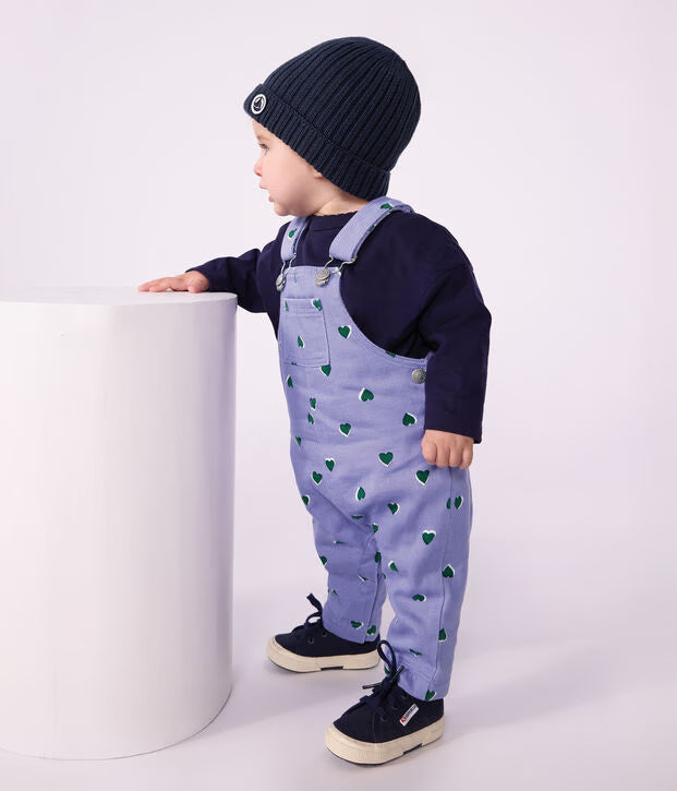Salopette lunga in serge con stampa a cuori Petit Bateau