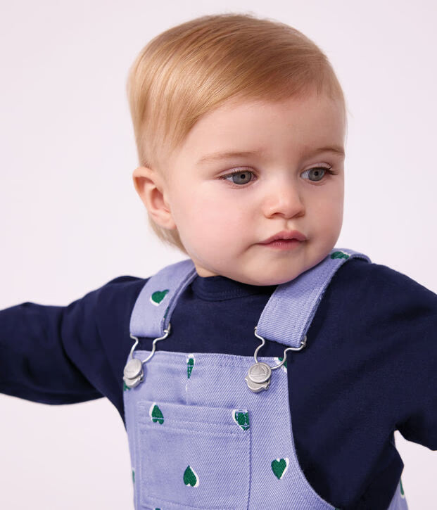 Salopette lunga in serge con stampa a cuori Petit Bateau