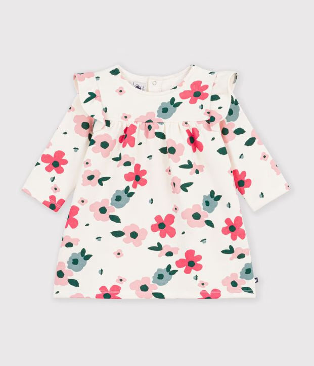 Abito a maniche lunghe in cotone con stampa a fiori Petit Bateau