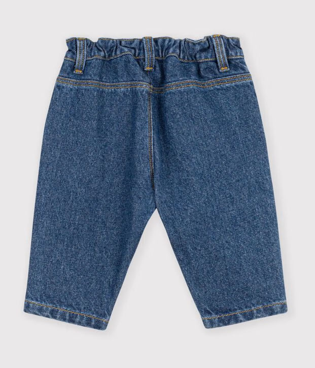 Pantaloni in denim tinta unita con cuore ricamato Petit Bateau