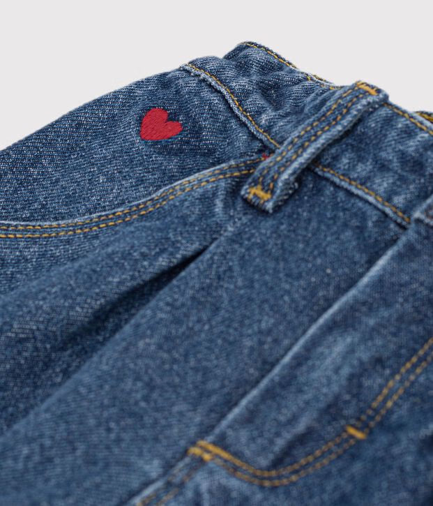 Pantaloni in denim tinta unita con cuore ricamato Petit Bateau