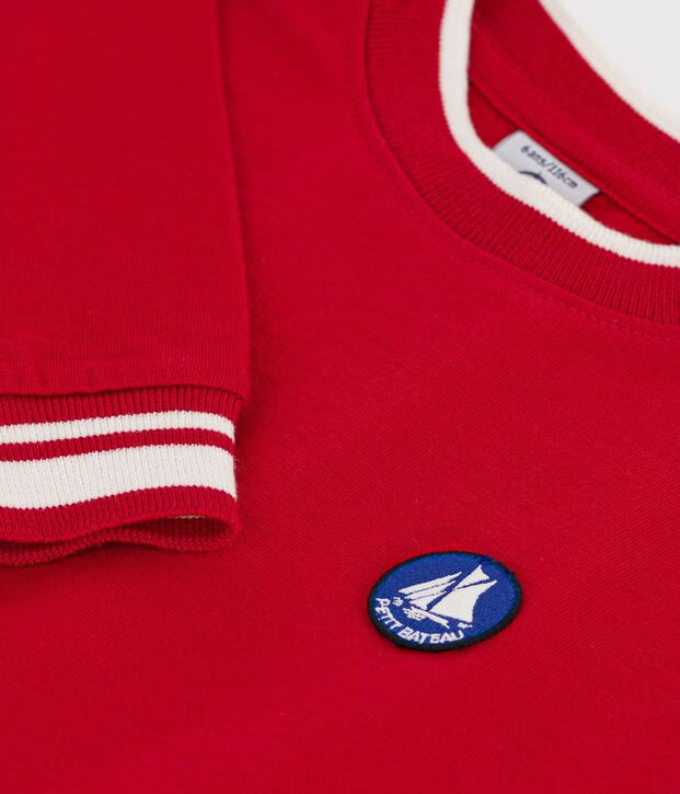 T-shirt a maniche lunghe in cotone tinta unita Petit Bateau
