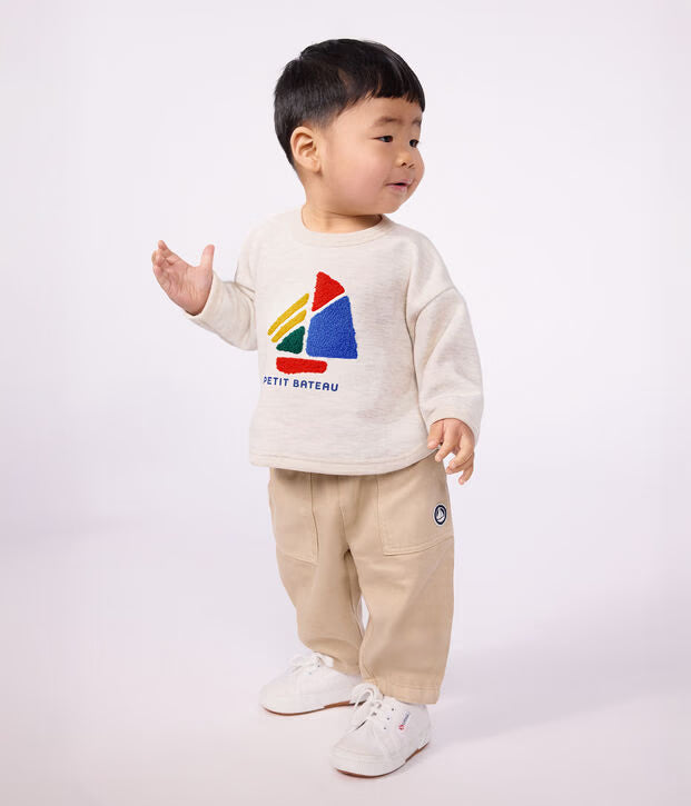 Pantaloni stile cargo in cotone tinta unita con stemma Petit Bateau