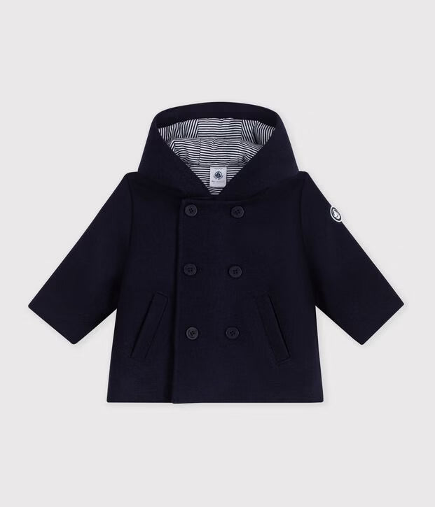Caban in panno di lana tinta unita blu Petit Bateau