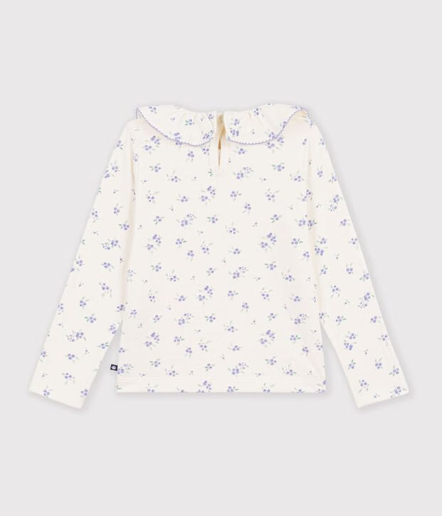 T-shirt a maniche lunghe con colletto e stampa a fiori Petit Bateau