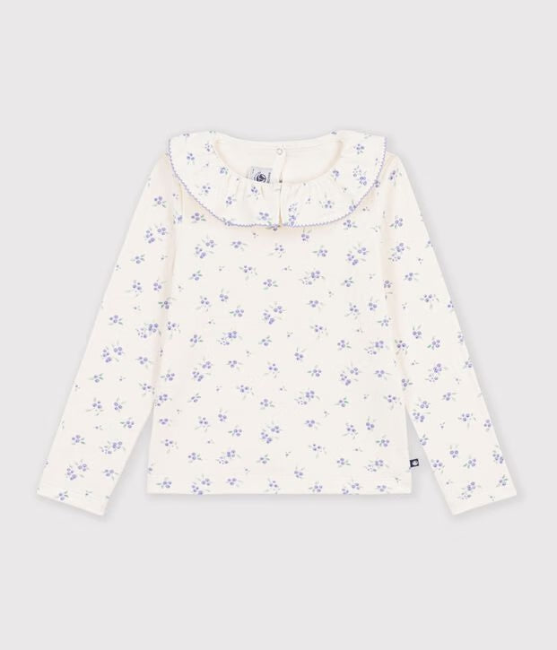 T-shirt a maniche lunghe con colletto e stampa a fiori Petit Bateau