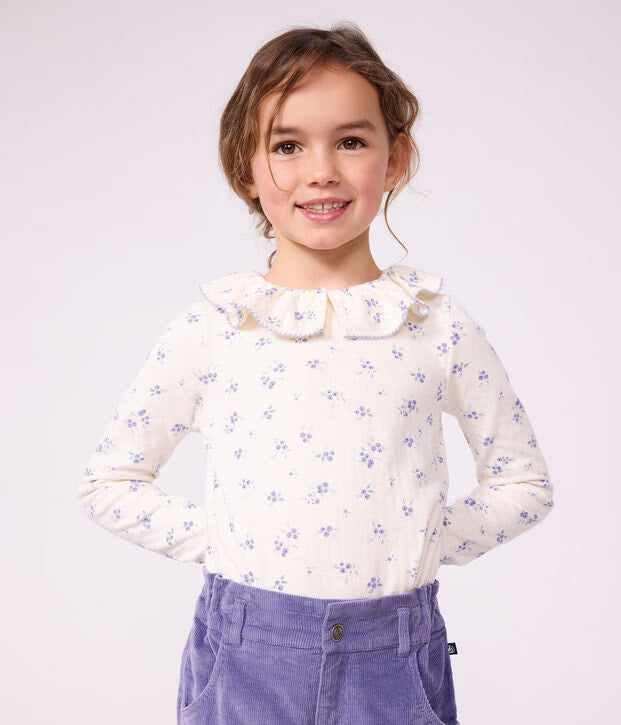 T-shirt a maniche lunghe con colletto e stampa a fiori Petit Bateau