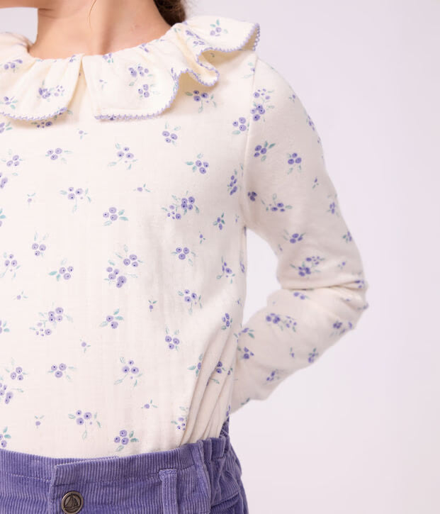 T-shirt a maniche lunghe con colletto e stampa a fiori Petit Bateau