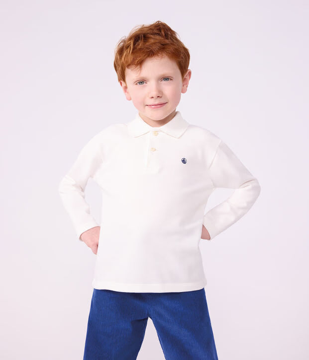 Polo a maniche lunghe in cotone Petit Bateau