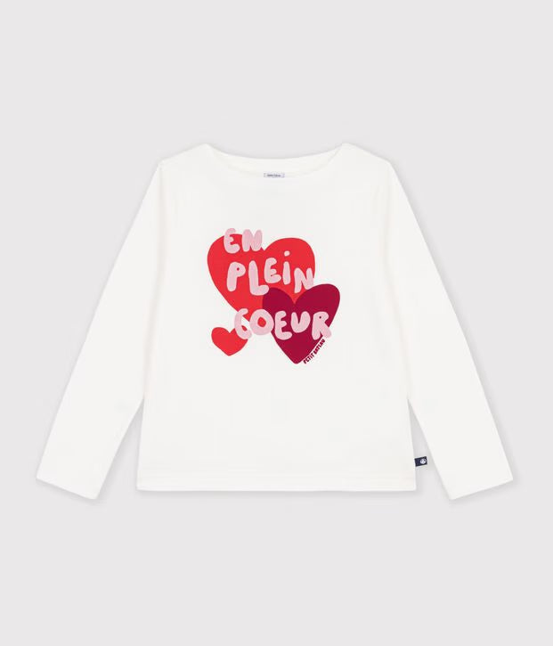 T-shirt a maniche lunghe con motivo a cuore Petit Bateau