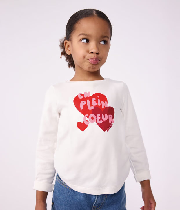 T-shirt a maniche lunghe con motivo a cuore Petit Bateau