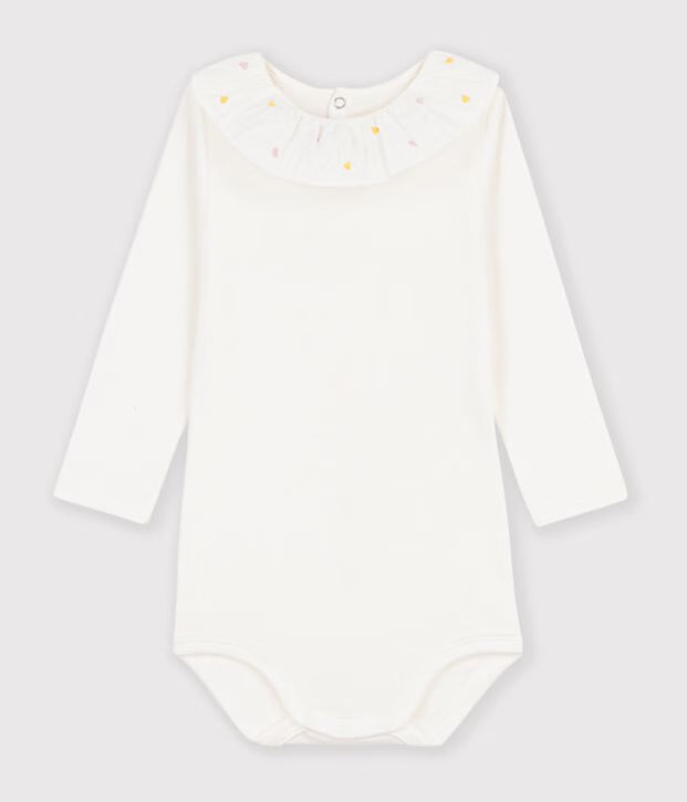 Body in cotone tinta unita con colletto ricamato Petit Bateau
