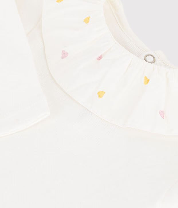 Body in cotone tinta unita con colletto ricamato Petit Bateau