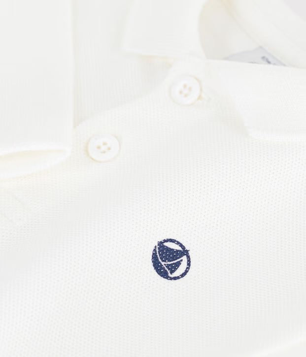 Polo a maniche lunghe in cotone tinta unita Petit Bateau