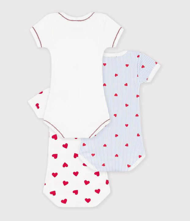 Set di body a maniche corte in cotone con stampa a cuori neonato Petit Bateau