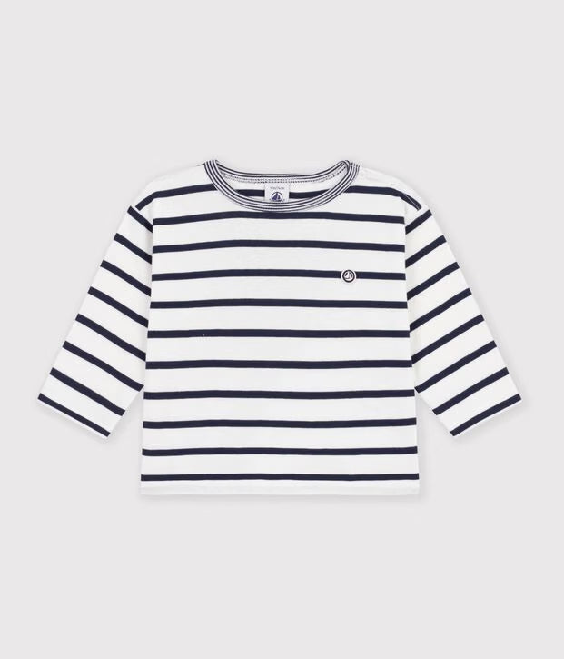 T-shirt a maniche lunghe in cotone a righe Petit Bateau